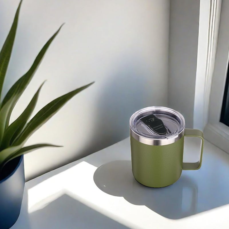 Volhoply 14oz Insulated Stainless Steel Coffee Mug with Leakproof Lid Double Wall Vacuum Travel Coffee Cup with Handle Reusable Cups Tumbler Camping Mugs Keep Hot Ideal Gifts(Army Green 1) - Image 5